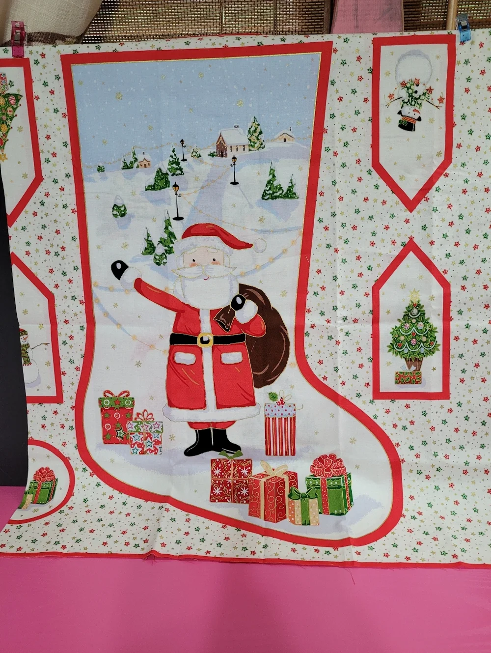 Jolly St Nick Stocking Makower UK Fabric Panel 100% Cotton #129 (0786)